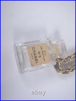 Auth Chanel Paris Gold Black Chain Perfume Bottle Necklace Vintage