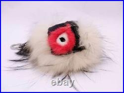 Auth FENDI Bag Bugs Monster Bag Charm Off White/Black/Red Fur/Silvertone e48660g