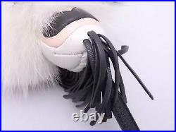 Auth FENDI Karlito Pom Pom Bag Charm White/Black Fur/Leather e49674a