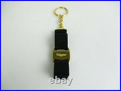Auth Ferragamo UNUSED Vara Canvas Key Ring Holder Bag Charm Black 19833bkac