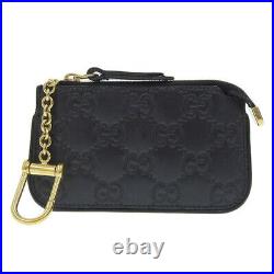 Auth GUCCI GG Coin Purse MINI Wallet Key Chain GG Black Leather Excellent