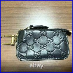 Auth GUCCI GG Coin Purse MINI Wallet Key Chain GG Black Leather Very Good