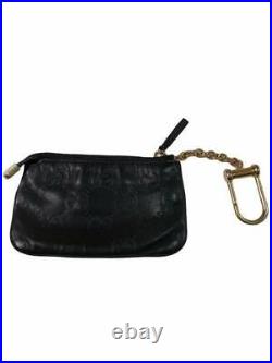 Auth Gucci Coin Case Key Chain #4610 Shima GG Black Leather Italy Unisex