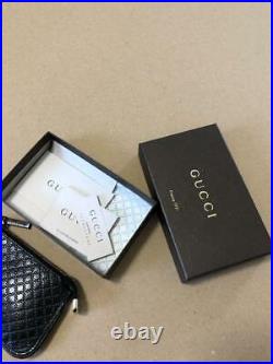 Auth Gucci Coin Case Key Chain #9201 Mini Wallet Diamante Black Leather Unisex