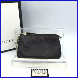 Auth Gucci Coin Purse MINI Wallet Key Chain GG Black Leather Italy Unisex used