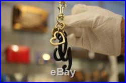 Auth Gucci Key Ring Bag Charm G Logo Black Gold Heart F/s