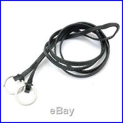 Auth HERMES Clochette Key Chain Neck strap Black Box Calf Leather 90049458