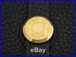 Auth HERMES Dogon Key Case Card Case Black/Goldtone Clemence Leather e42402