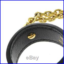 Auth HERMES Glove Holder Key Chain Charm Leather Black Gold Accessory 02BD711