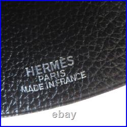 Auth HERMES Logo Necklace Clochette Leather Key Ring Silver Black France 64MH904