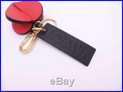 Auth LOEWE Heart Motif Keyring Bag Charm Red/Black Leather/Goldtone e41075