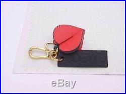 Auth LOEWE Heart Motif Keyring Bag Charm Red/Black Leather/Goldtone e41075