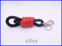 Auth LOEWE Knot Keyring Bag Charm Black/Blue/Red Leather/Silvertone e40490