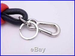 Auth LOEWE Knot Keyring Bag Charm Black/Blue/Red Leather/Silvertone e40490