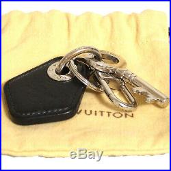 Auth LOUIS VUITTON Porte Cles Key Motif Key Ring Holder Bag Charm Black Leather