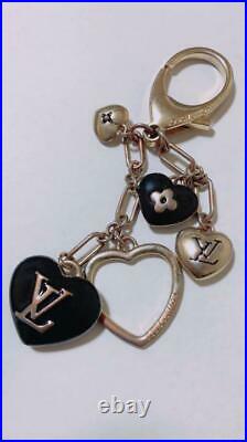 Auth Louis Vuitton Bijou Sac Cool Heart Black Gold Key Ring Bag Charm Key Chain