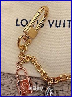 Auth Louis Vuitton Kaleido V Bag Chain Key Holder Gold/Silver/Black Metal Italy