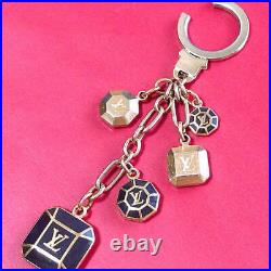 Auth Louis Vuitton LV Porte Cles Cabochon Black Gold Bag Charm Key Ring, Chain