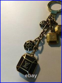 Auth Louis Vuitton LV Porte Cles Cabochon Gold Black BagCharm KeyRing KeyChain