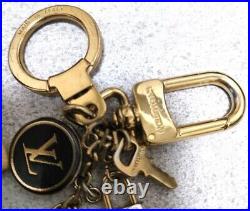 Auth Louis Vuitton Porto Cles PanPelle Key Ring Chain Bag Charm Black Gold LV