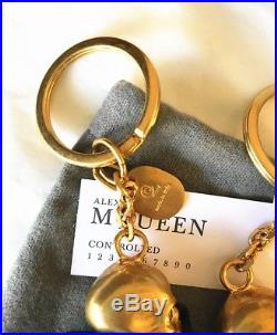 Auth. NIB Alexander Mcqueen Golden Skull & Black Leather Tassel KeyRing FOB BAG