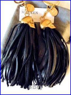 Auth. NIB Alexander Mcqueen Golden Skull & Black Leather Tassel KeyRing FOB BAG