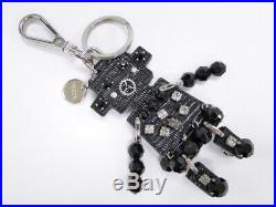 Auth PRADA Key Holder Bag Charm Robot Rhinestone Black Silver Tone 25160037900 G