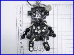 Auth PRADA Key Holder Bag Charm Robot Rhinestone Black Silver Tone 25160037900 G