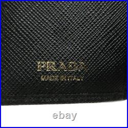 Auth PRADA Logo 4 Rings Key Case Key Holders Black Leather 1PG004 Used