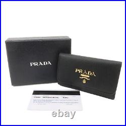 Auth PRADA Logo 4 Rings Key Case Key Holders Black Leather 1PG004 Used