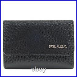 Auth PRADA Logo 6 Rings Key Case Black NERO Leather 2M0025 Used