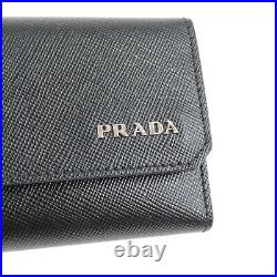 Auth PRADA Logo 6 Rings Key Case Black NERO Leather 2M0025 Used
