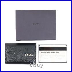 Auth PRADA Logo 6 Rings Key Case Black NERO Leather 2M0025 Used