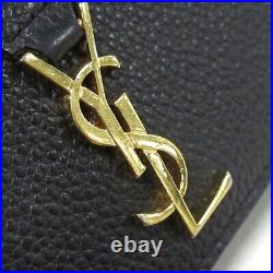 Auth SAINT LAURENT PARIS 693749 Black Gold Leather Hardware Key Case
