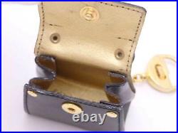 Auth Salvatore Ferragamo Bag Motif Charm Key Ring Holder Black/Gold e49189a