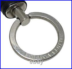 Authentic BOTTEGA VENETA Key ring Intrecchart Silver Leather Black Men Keychain