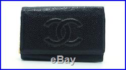 Authentic CHANEL Black Caviar Leather CC Logo 6 Key Holder Pouches 17047888CK