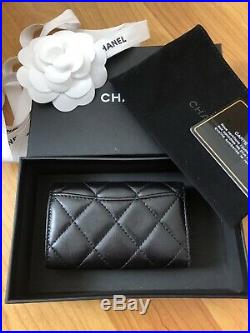 Authentic CHANEL Black Lambskin 6 Ring Key Holder with Silver hdw