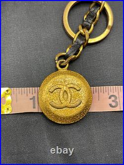 Authentic CHANEL CC logo keychain/purse charm hang with black leather chain