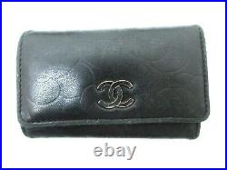 Authentic CHANEL Camellia Key Case Leather Black With Box 95346 B