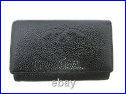 Authentic CHANEL Caviar Skin COCO Mark Key Case Leather Black 96277