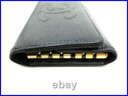 Authentic CHANEL Caviar Skin COCO Mark Key Case Leather Black 96277