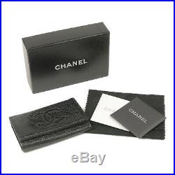 Authentic CHANEL Caviar Skin Coco Mark Key Case 6 Rings Black Used F/S