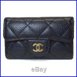 Authentic CHANEL Classic Key Holder Case Caviar Leather Black Vintage
