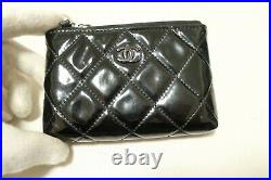 Authentic CHANEL Key Chain Patent Leather Matelasse Zipper Coin Purse #7766