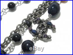 Authentic CHANEL Key Charm Black stone Strands Necklace P17A Gray Metal w3487