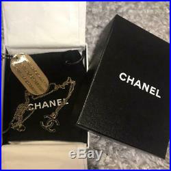 Authentic CHANEL NECKLACE Cold & Black CC Logo Pendant 26in with Key Chain Set