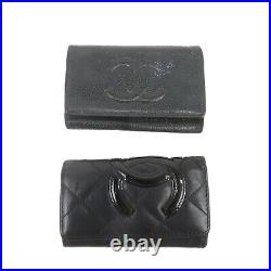 Authentic CHANEL Set of 2 Lamb Skin Caviar Skin 6 Hook Key Case BlackUsed F/S