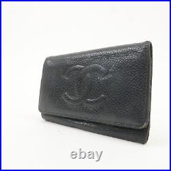 Authentic CHANEL Set of 2 Lamb Skin Caviar Skin 6 Hook Key Case BlackUsed F/S