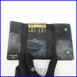 Authentic CHANEL Set of 2 Lamb Skin Caviar Skin 6 Hook Key Case BlackUsed F/S